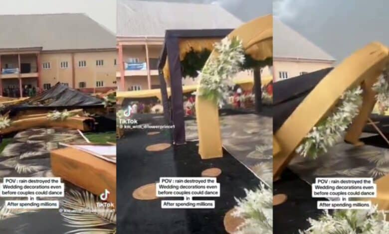Heartbreaking moment rainfall destroys wedding decorations worth millions