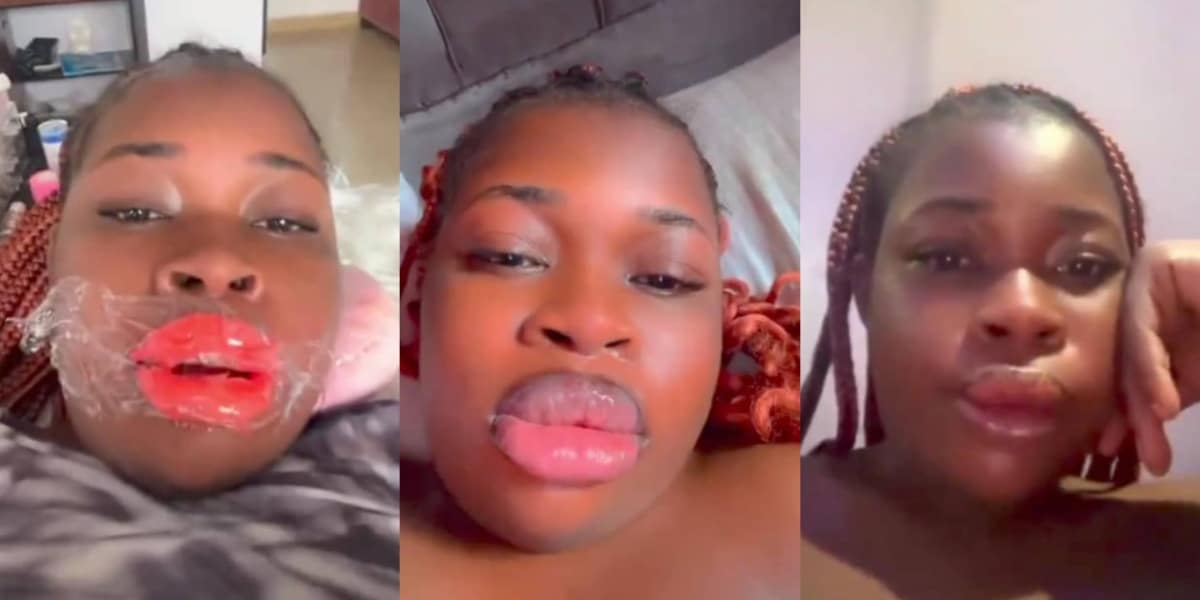 Lady sheds premium tears as lip blushing goes wrong