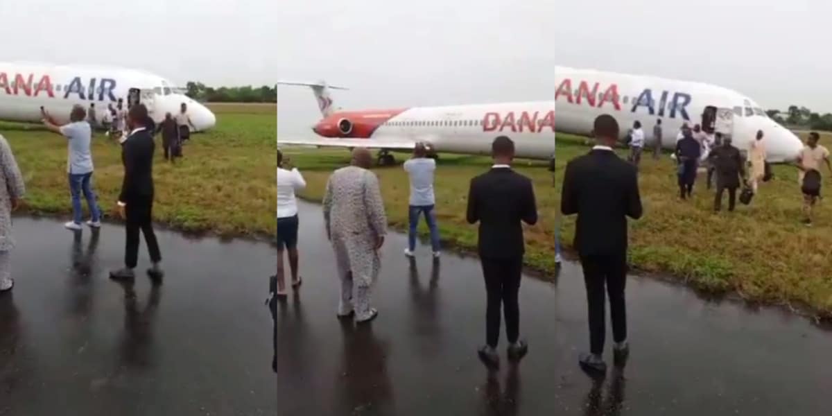 Horrifying moment Dana Air flight carrying passengers from Abuja skids off Lagos airport runway