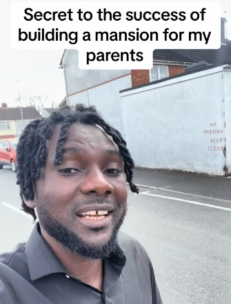 "I wash plates for 11 hours daily" - Nigerian man who washes dishes abroad shows off mansion he built for his parents 