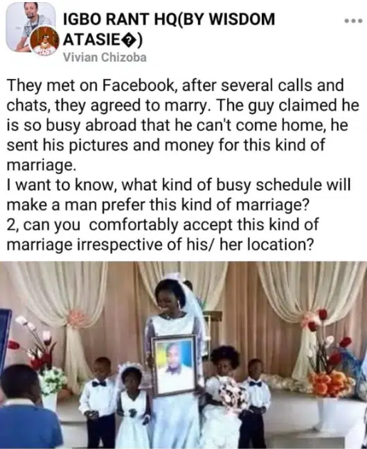 Lady causes stir as she marries photo of lover who claimed to be too ...