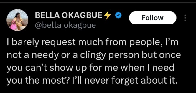 Speculations as Bella Okagbue reveals she is not a clingy person