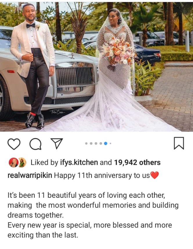 A verdadeira Warri Pikin conta suas bênçãos ao comemorar 11º aniversário de casamento com o marido