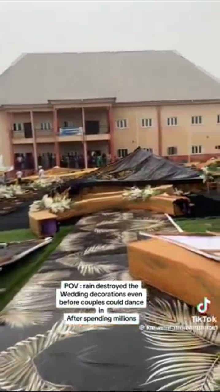 Heartbreaking moment rain destroyed wedding decorations worth millions