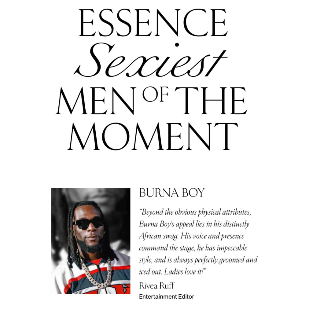 Burna Boy enlisted amongst Essence's Sexiest Men of the Moment