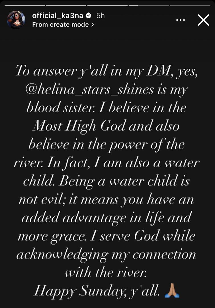 Ka3na insists on her belief in God and river goddess, identifies priest as sister