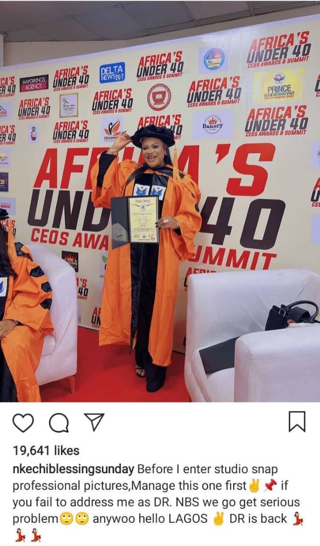 Nkechi Blessing reintroduces herself as she bags doctorate degree