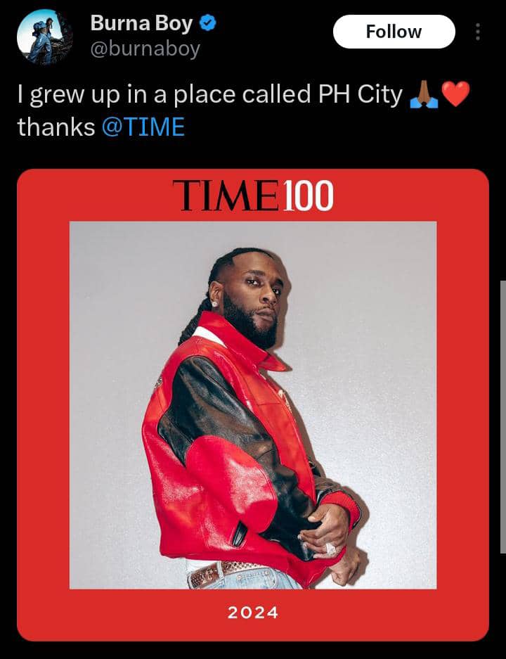 Burna Boy makes list of Time Magazine’s 100 Most Influential People of 2024