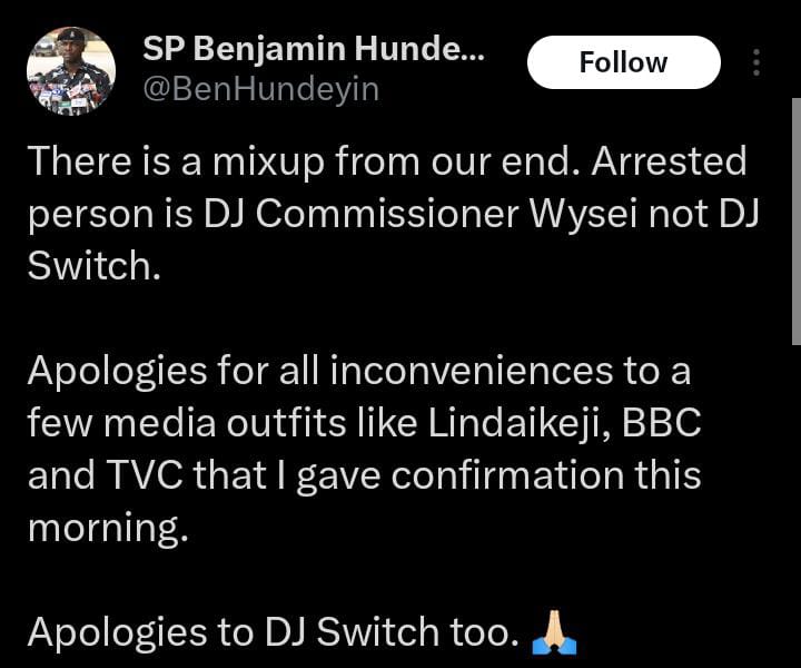 Benjamin Hundeyin tenders apology to DJ Switch over false reports of her arrest