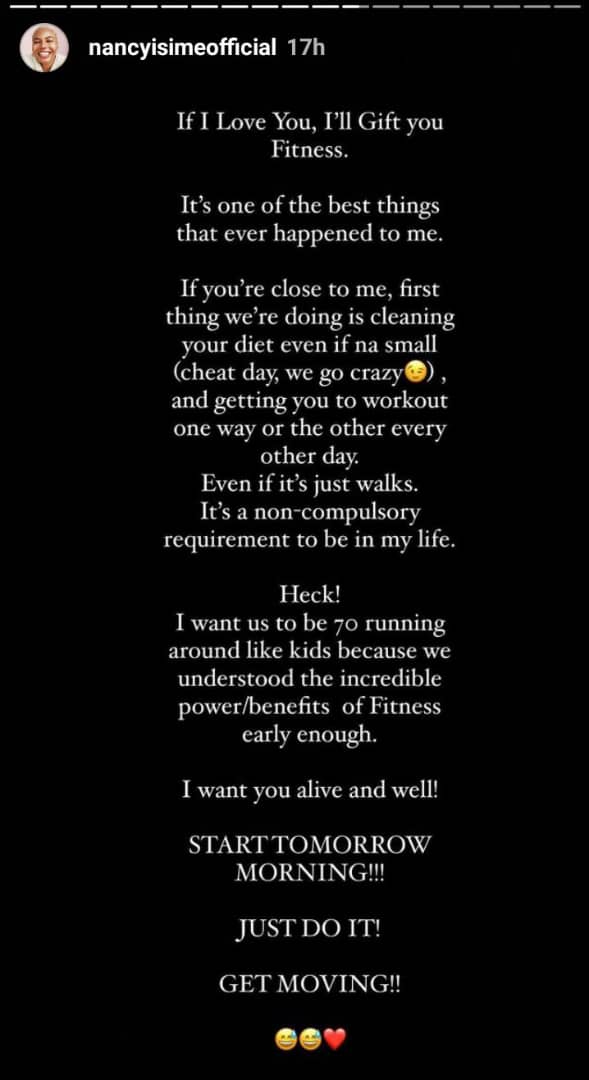 Nancy Isime speaks on fitness routine, says it's the best thing that ever happened to her
