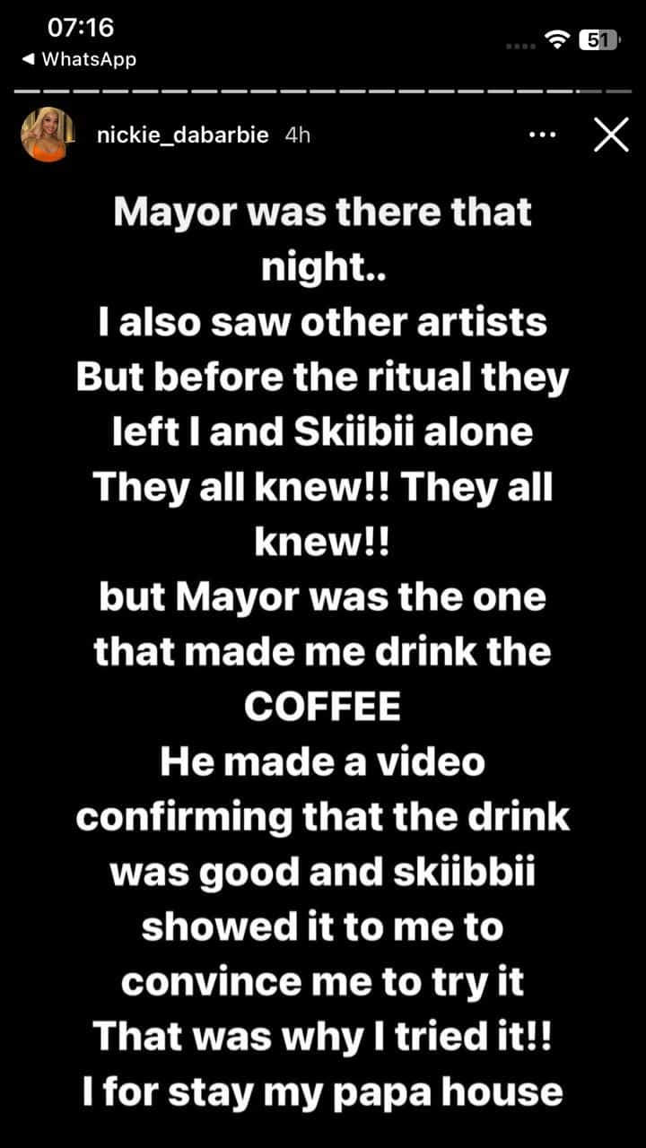 Nickie Dabarbie insists Skiibii is guilty, accuses Mayorkun of spiking her drink