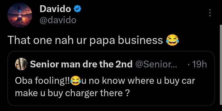 Davido slams fan who advised him on how to get an electric car charger