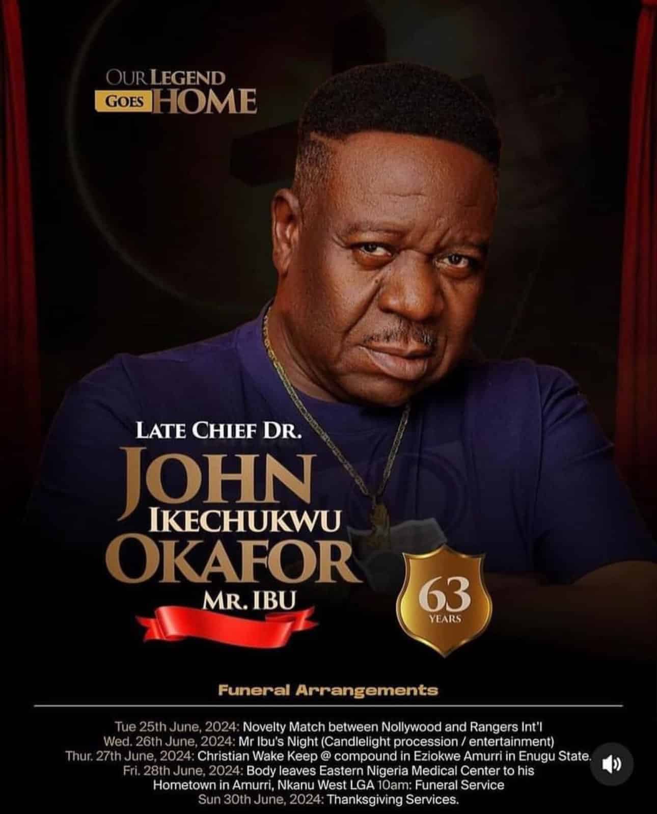 Mr Ibu's funeral arrangement banner surfaces online