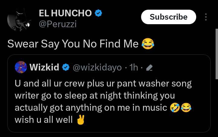 Peruzzi replies Wizkid's shade at Davido and 30BG crew members