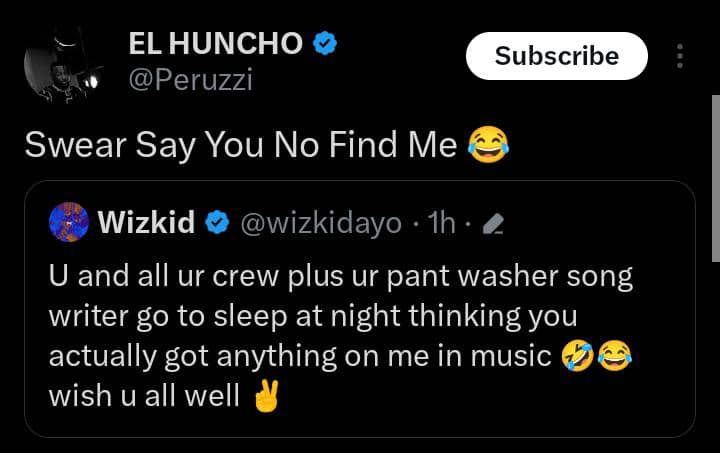 Peruzzi responde à sombra de Wizkid sobre Davido e os membros da tripulação do 30BG