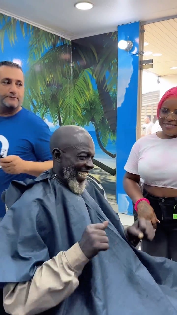  Mr Ibu’s adopted daughter Jasmine, puts smiles on face of homeless man, transforms him