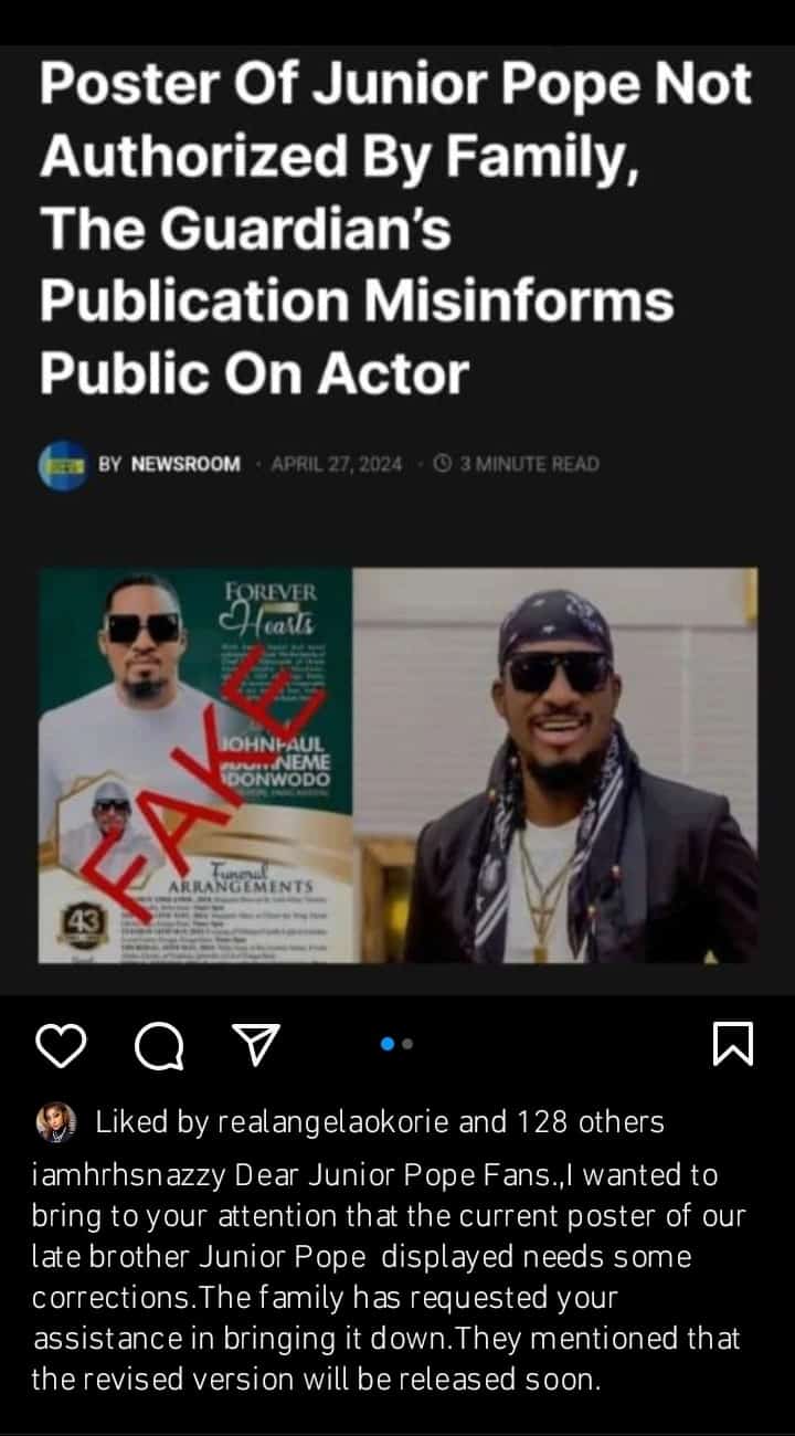 Family addresses missing 'husband' title on Junior Pope's burial poster