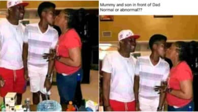 Photo of mother intensely kissing son in presence of husband on his birthday causes buzz online
