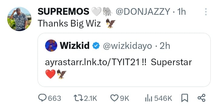 Wizkid Don Jazzy reacts complimented hailed Ayra Starr's 