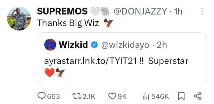 Wizkid Don Jazzy reacts complimented hailed Ayra Starr's 