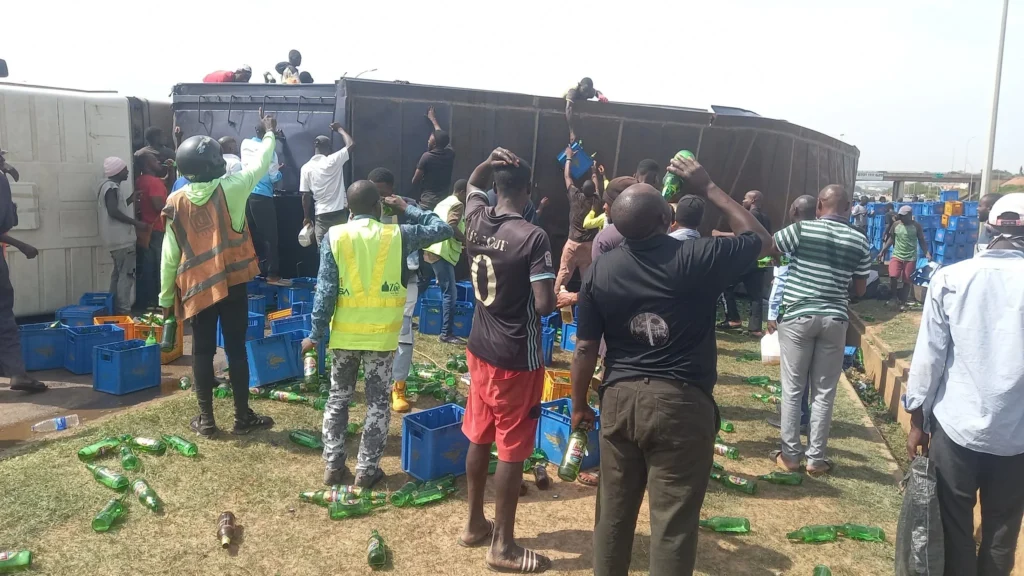 Abuja residents drink beer to stupor as truck transporting it crashes