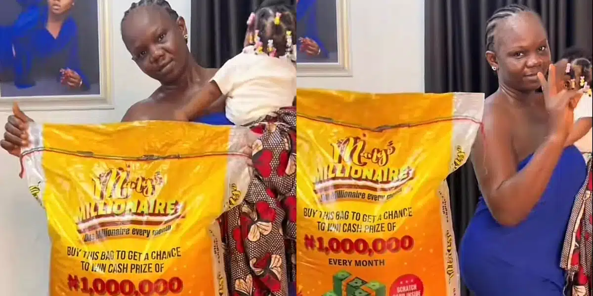 Lady organizes photoshoot with bag of rice due to soaring cost