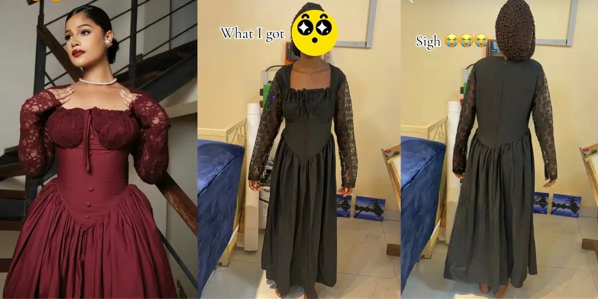 Nigerian lady shows off quality of outfit she ordered online