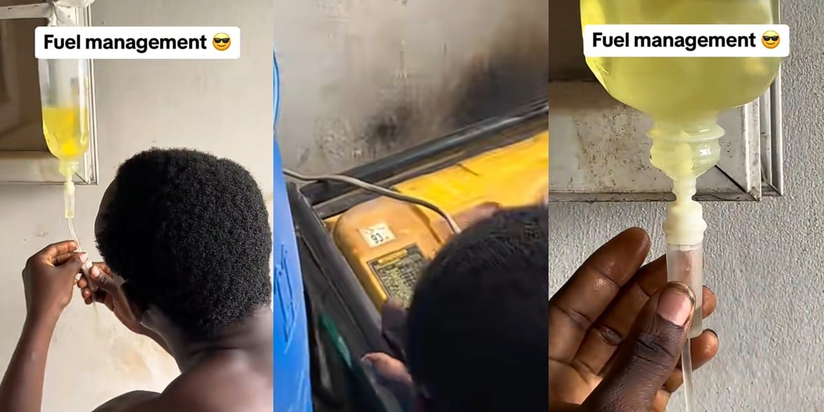 Nigerian man uses IV bag to slowly drip fuel into generator to reduce consumption 