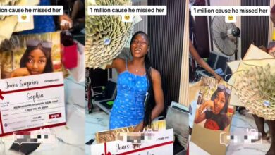 Nigerian lady gets ₦400k cheque, money bouquet, picture frame from boyfriend because he misses her