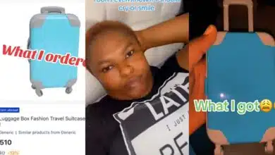 Nigerian woman exposes online shopping scam, reveals trunk luggage box she ordered vs. what she got