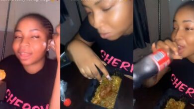 Nigerian lady lies to boyfriend, claims no appetite, secretly devours fufu and vegetable soup with coke