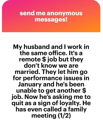 Married lady cries out as her 'unemployed' husband orders her to quit job for 'loyalty'