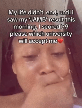 Video of beautiful lady breaking down in tears over which university will accept her after scoring 79 in JAMB causes buzz online