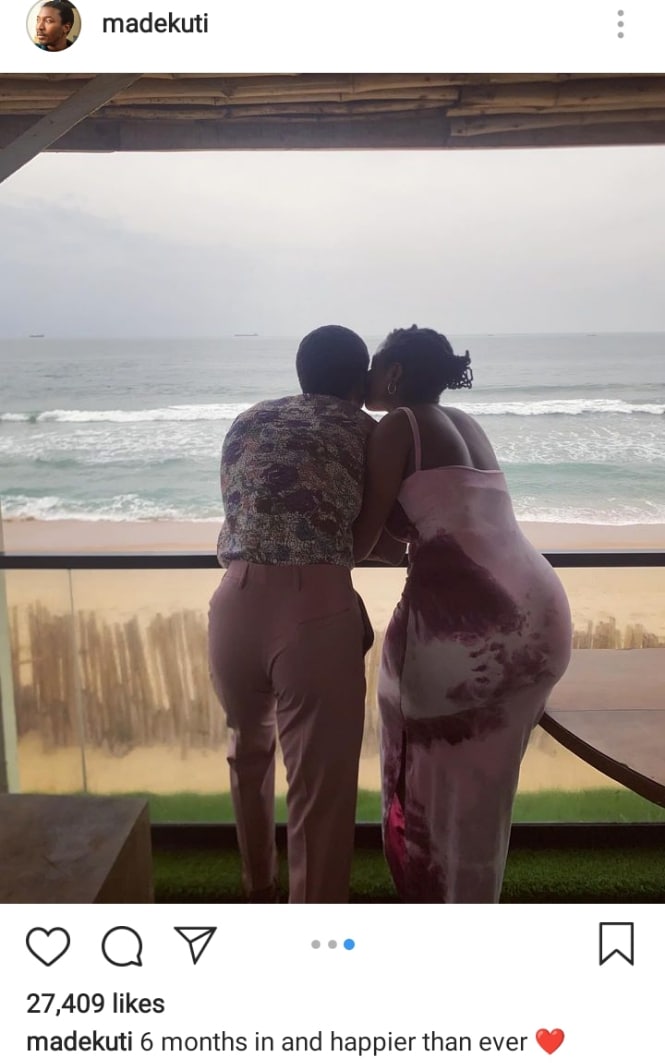 Made Kuti comemora 6 meses de aniversário de casamento com sua esposa, Inedoye