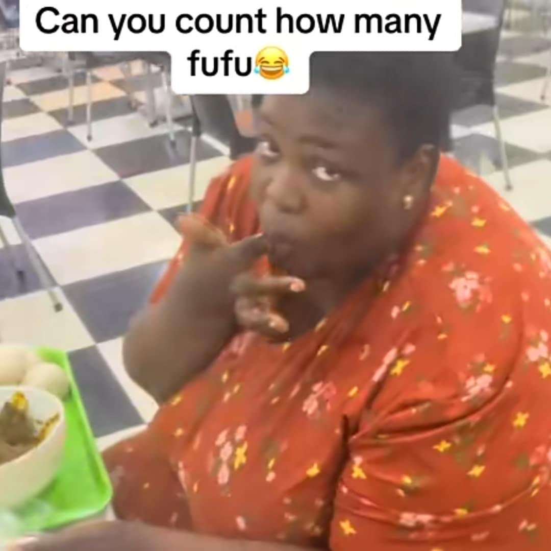 Nigerian woman enjoys massive bowl of soup and 15 fufu wraps