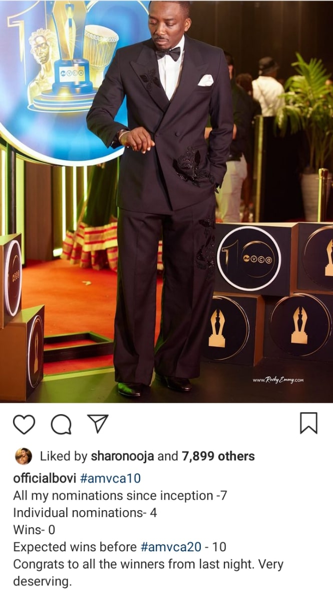 Bovi expresses disappointment over never winning an AMVCA despite 7 career nominations