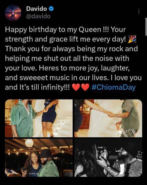 Davido pens heartfelt note to wife, Chioma on her birthday
