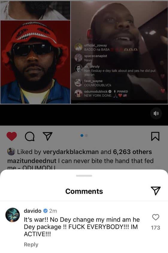 Davido declares war with Odumodublvck, stirring online reactions