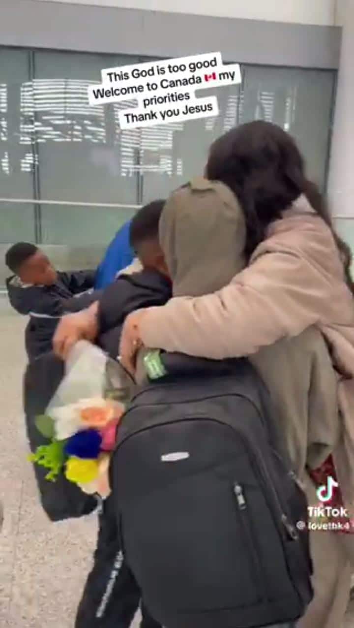 Nigerian woman ecstatic as she reunites with husband and children in Canada