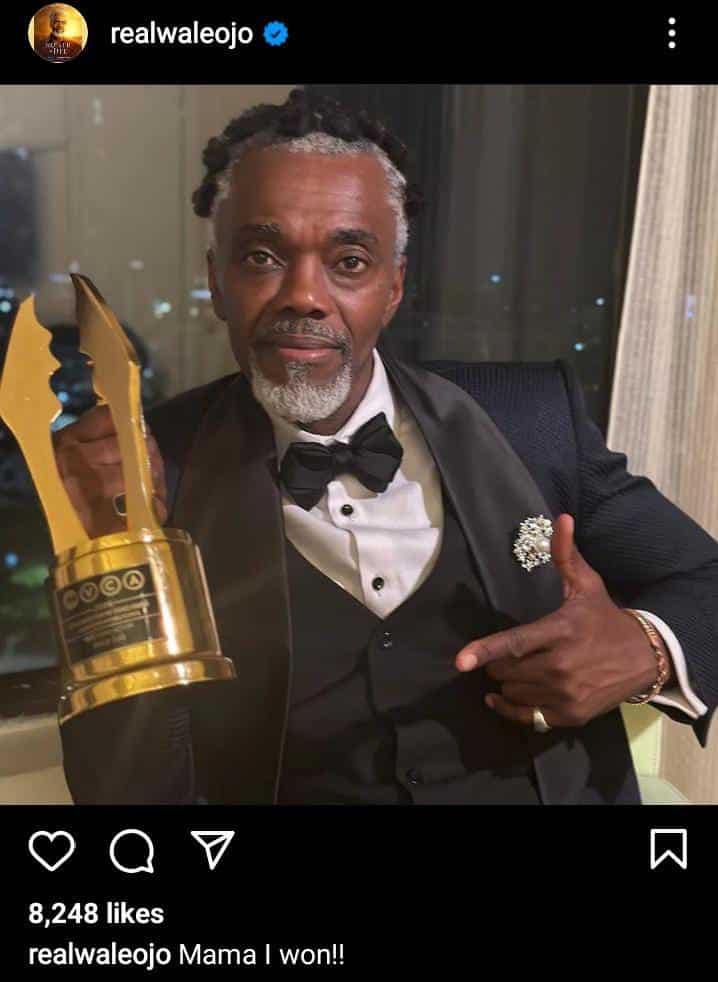 AMVCA 2024: Wale Ojo celebrates after winning 'Best Lead Actor' award