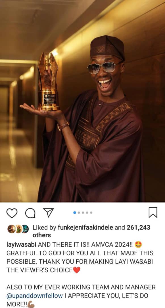 AMVCA10: Layi Wasabi pens gratitude as he celebrates victory