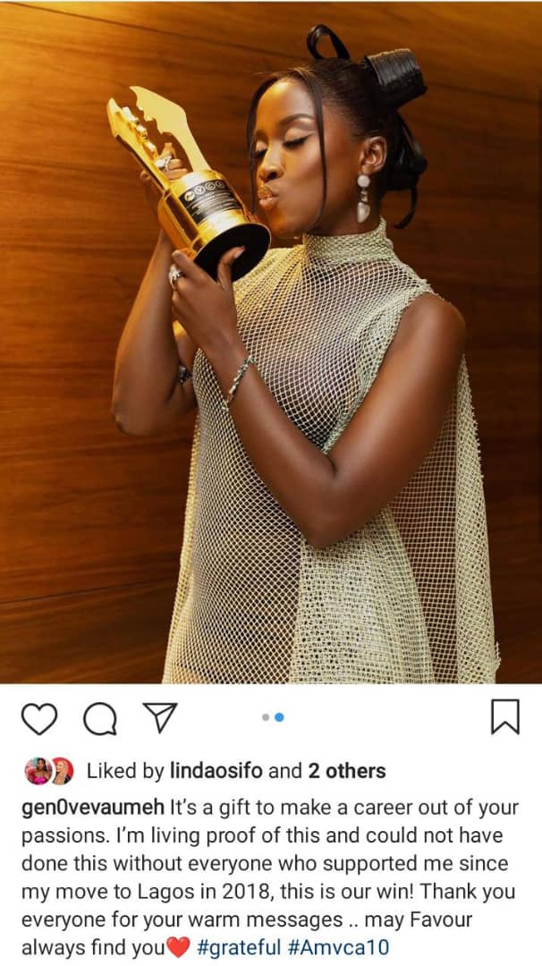 AMVCA 2024: Genenova Umeh celebrates victory after emerging Best Supporting Actress