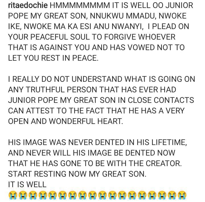 Rita Edochie reacts after Yul Edochie claimed Junior Pope betrayed him