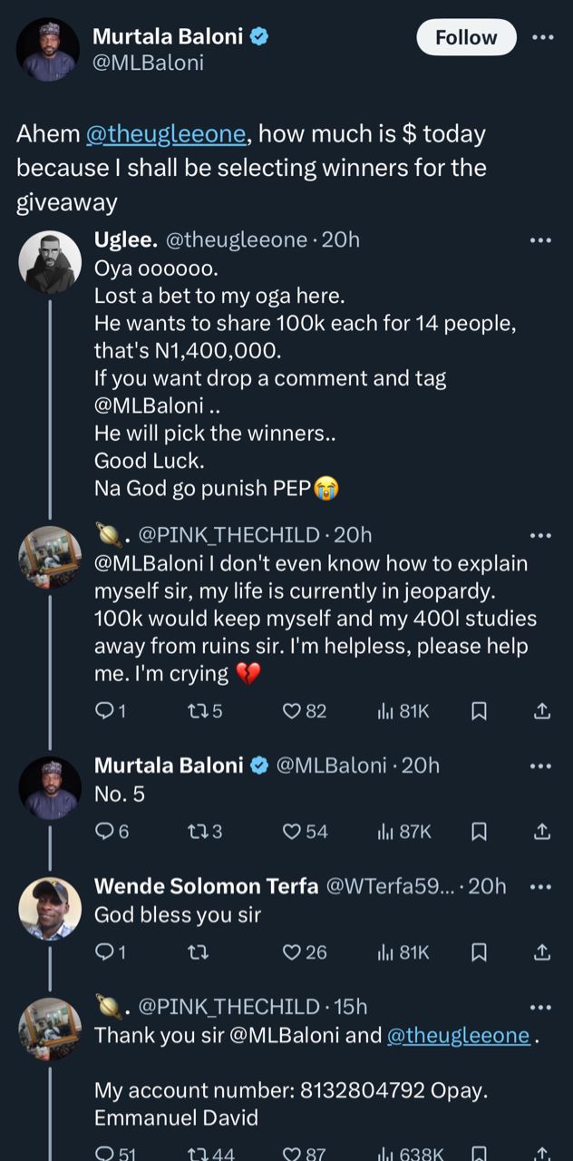 Man receives over N400K after being ridiculed over N100K giveaway