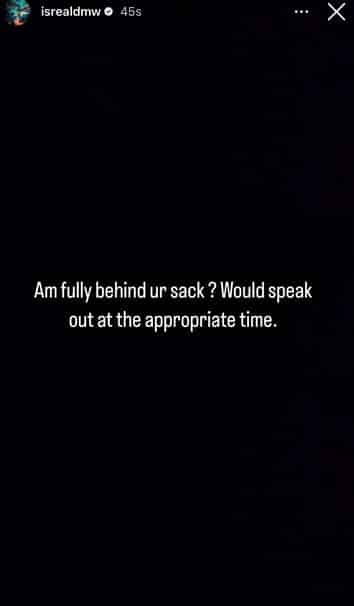  via his Instastories this morning, stated that he would “speak at the appropriate time.”