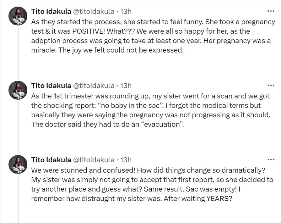 Lady recounts sister's childbirth after two hospitals declared 'no baby in the sac'