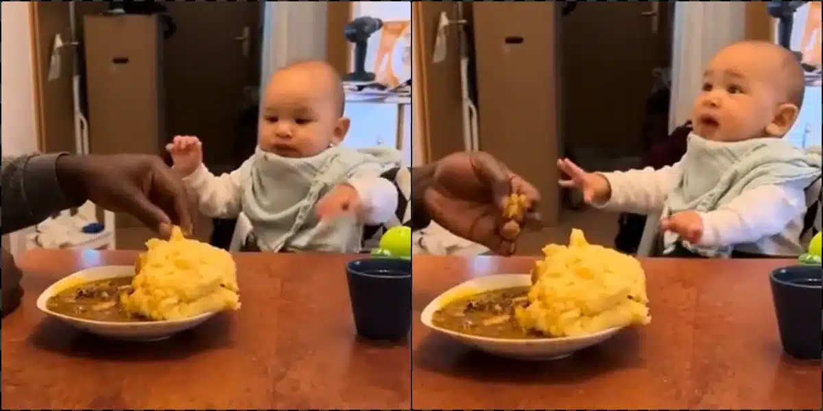 Shock as baby rushes eba and draw soup