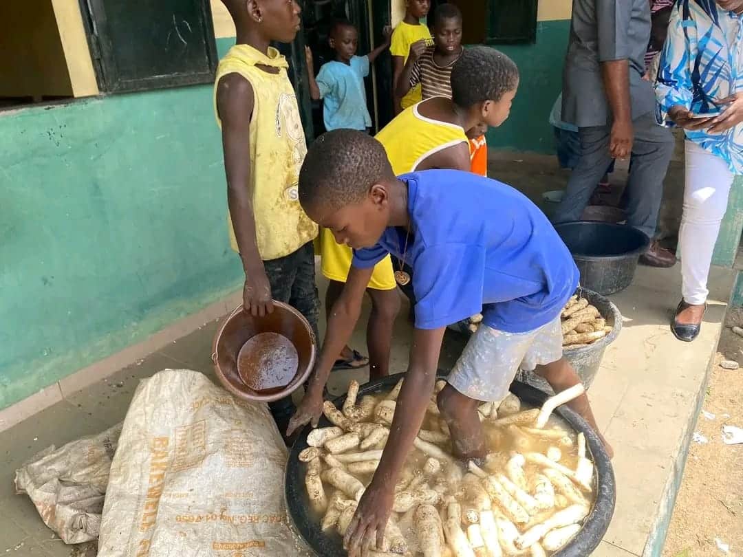 Commissioner meets students washing cassava during school hours in Bayelsa