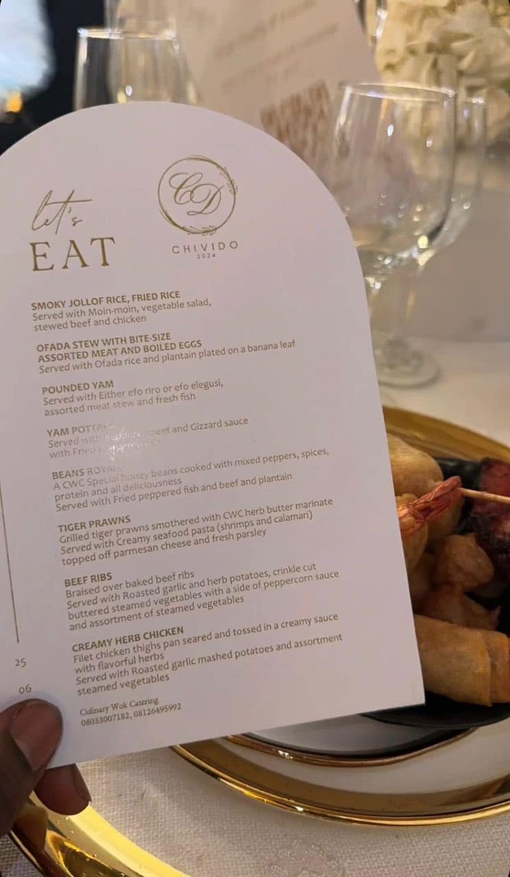 CHIVIDO24: Davido's wedding food menu causes stir
