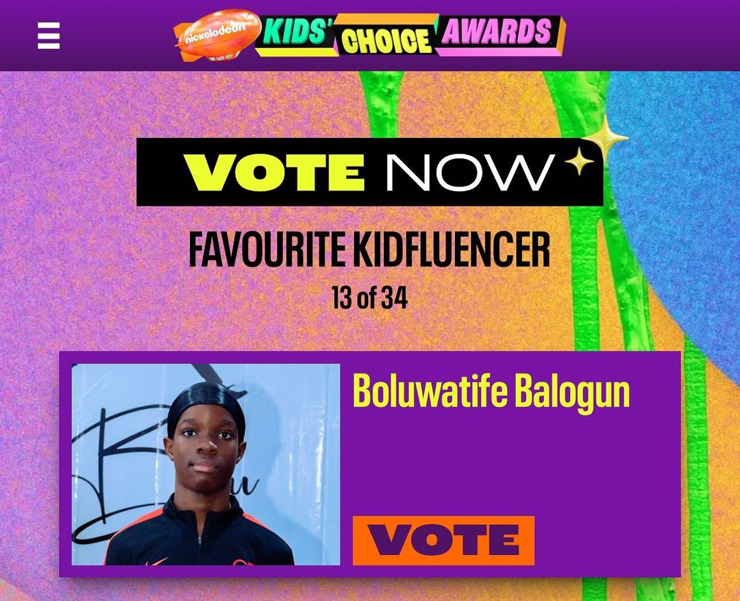 boluwatife kids' choice awards nickelodeon